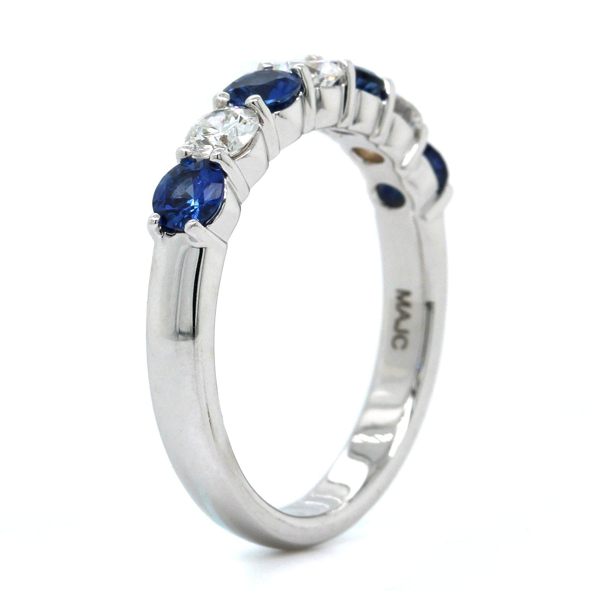 18K White Gold Shared Prong Sapphire and Diamond Band