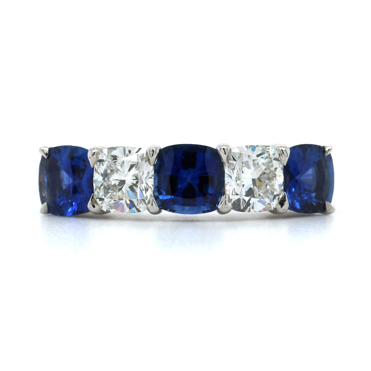 Platinum Shared Prong Sapphire and Diamond Band