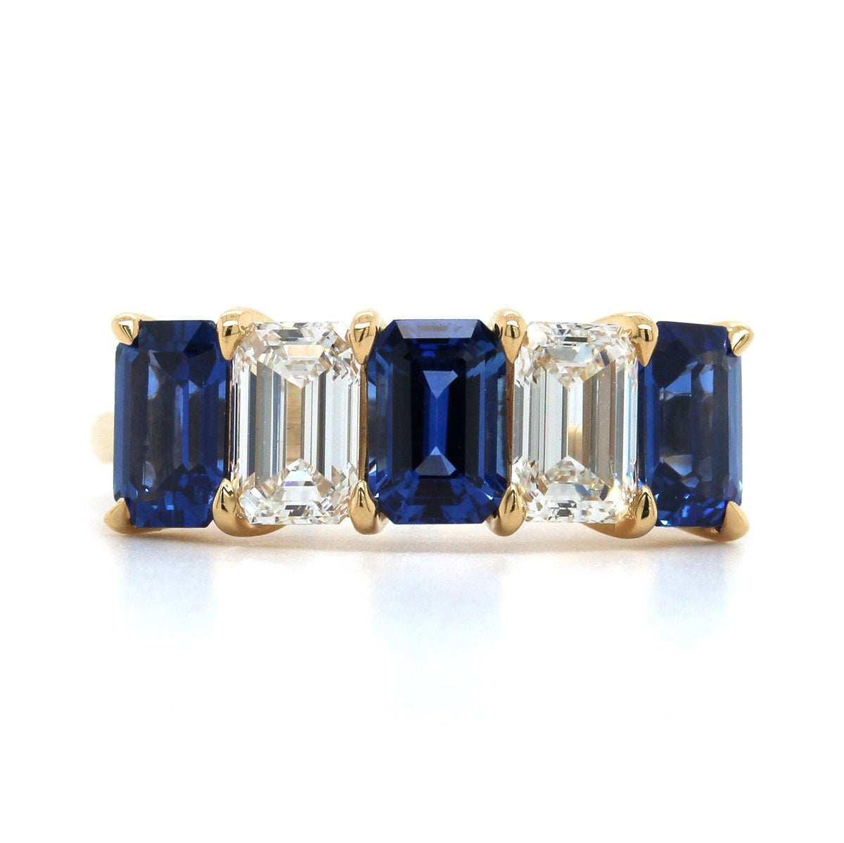 18K Yellow Gold Emerald Cut Sapphire and Diamond Band