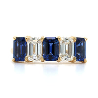 18K Yellow Gold Emerald Cut Sapphire and Diamond Band