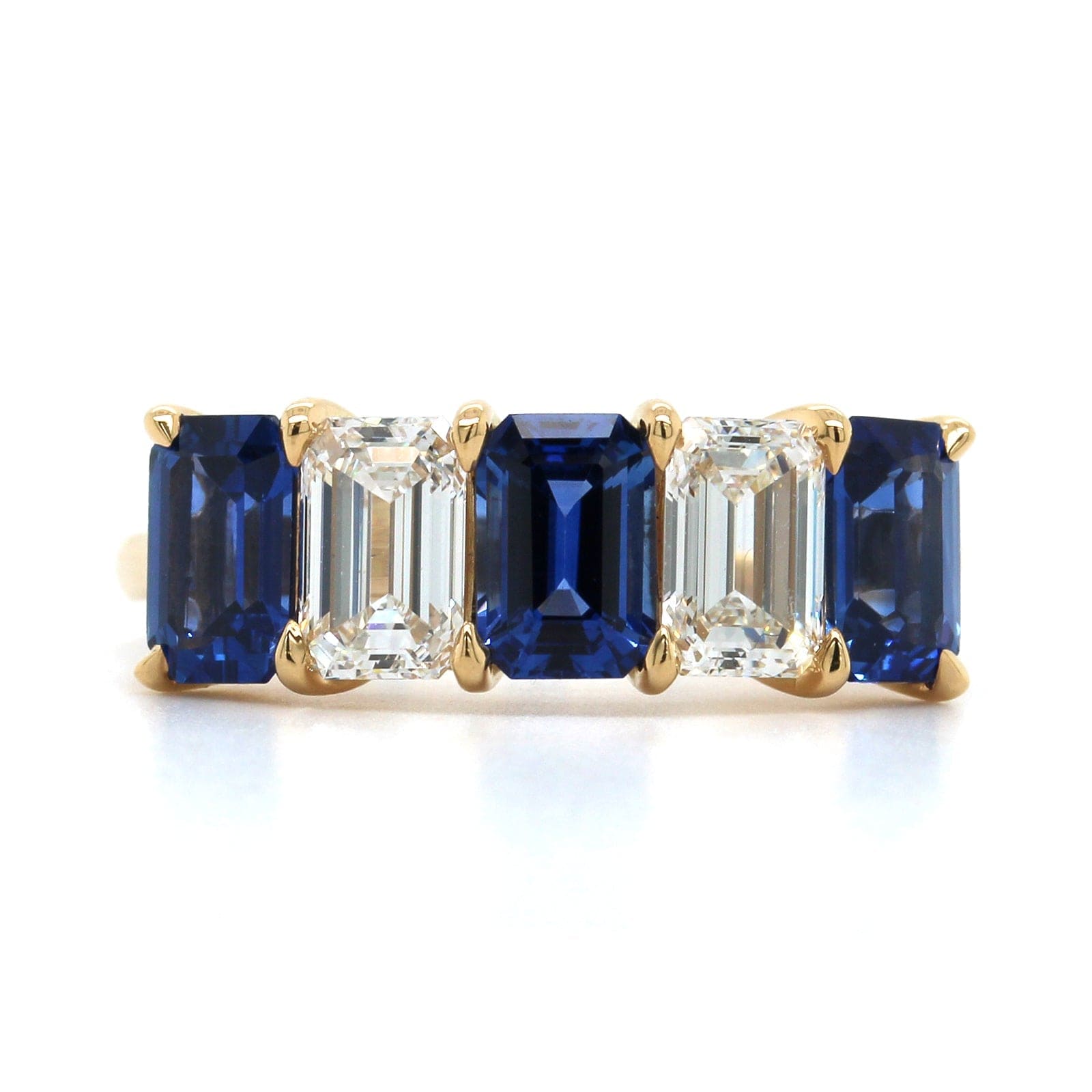 18K Yellow Gold Emerald Cut Sapphire and Diamond Band