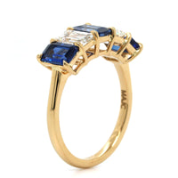 18K Yellow Gold Emerald Cut Sapphire and Diamond Band