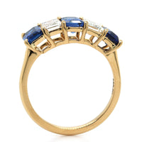 18K Yellow Gold Emerald Cut Sapphire and Diamond Band