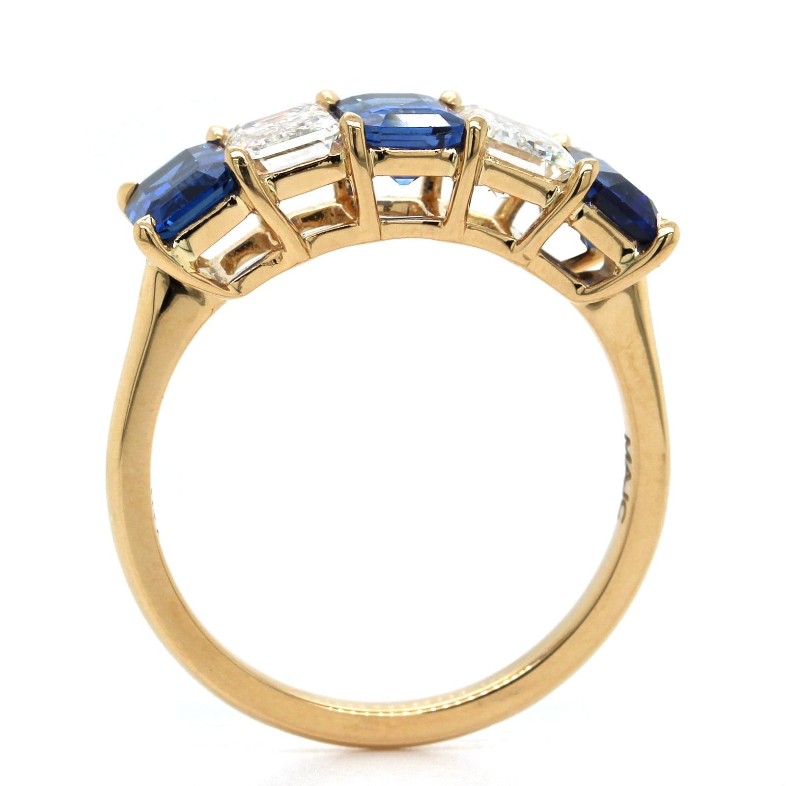 18K Yellow Gold Emerald Cut Sapphire and Diamond Band
