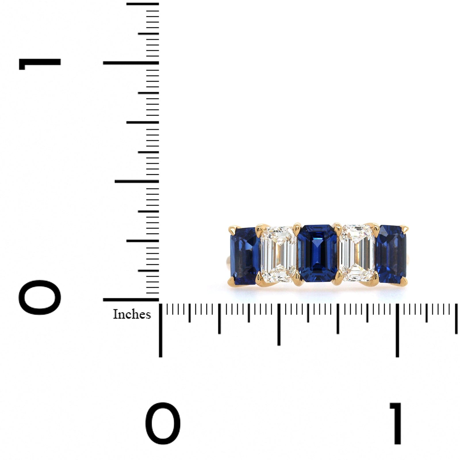 18K Yellow Gold Emerald Cut Sapphire and Diamond Band