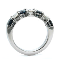 18K White Gold Emerald Cut Sapphire and Diamond Shared Prong Band