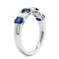 18K White Gold Oval Diamond and Sapphire Shared Prong Band