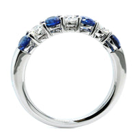 18K White Gold Oval Diamond and Sapphire Shared Prong Band