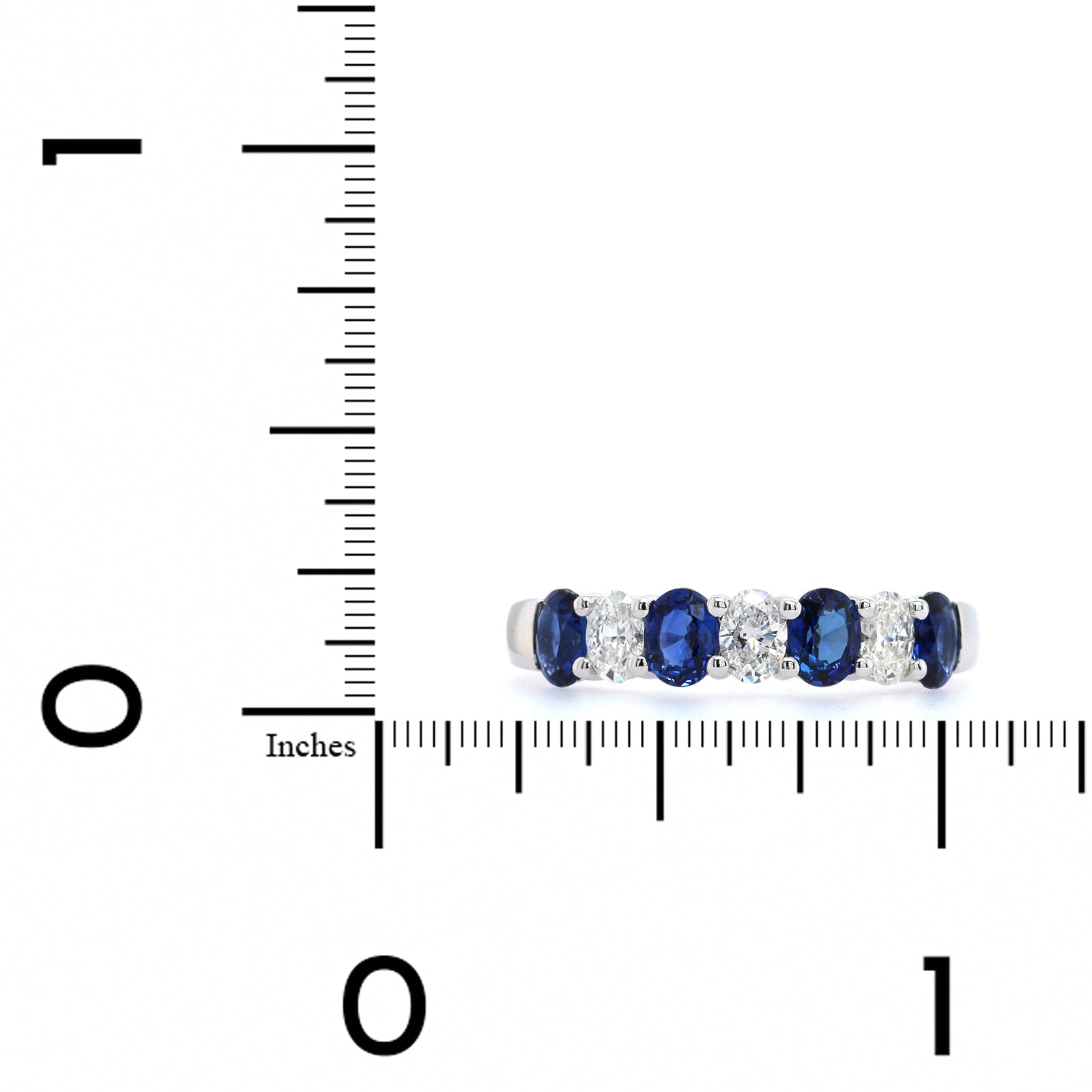 18K White Gold Oval Diamond and Sapphire Shared Prong Band
