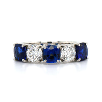Platinum 5 Stone Shared Prong Sapphire and Diamond Band