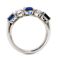 Platinum 5 Stone Shared Prong Sapphire and Diamond Band
