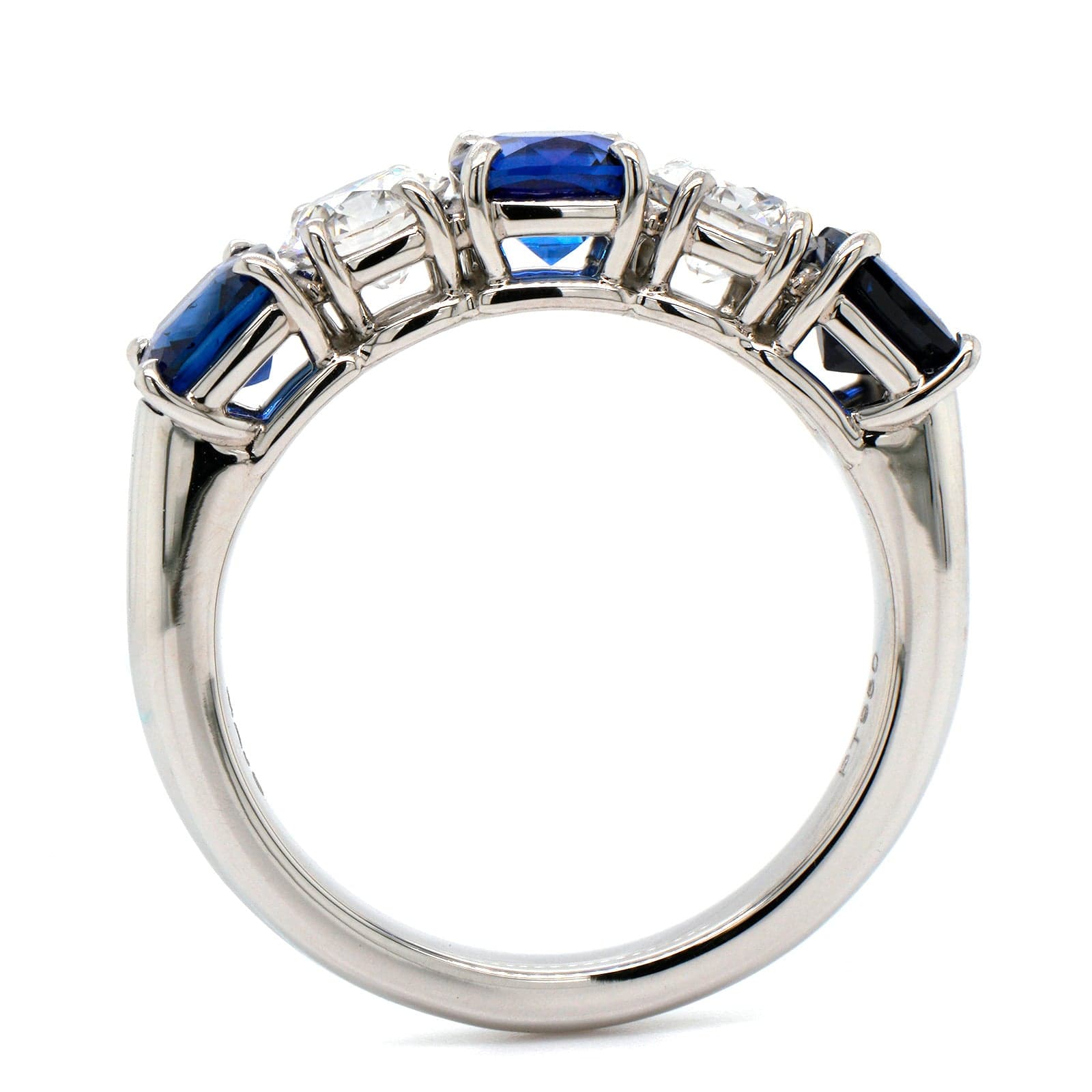Platinum 5 Stone Shared Prong Sapphire and Diamond Band