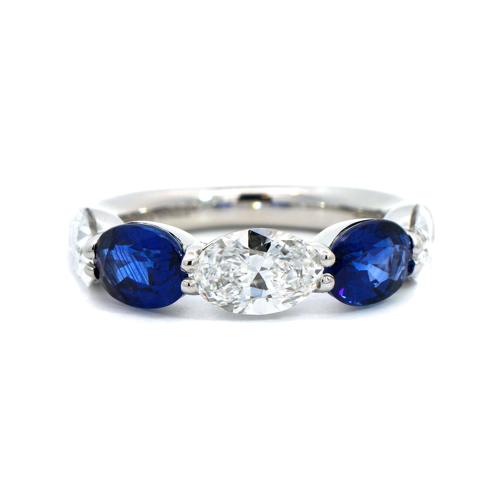 Platinum Shared Prong Alternating Oval Diamond and Sapphire Band