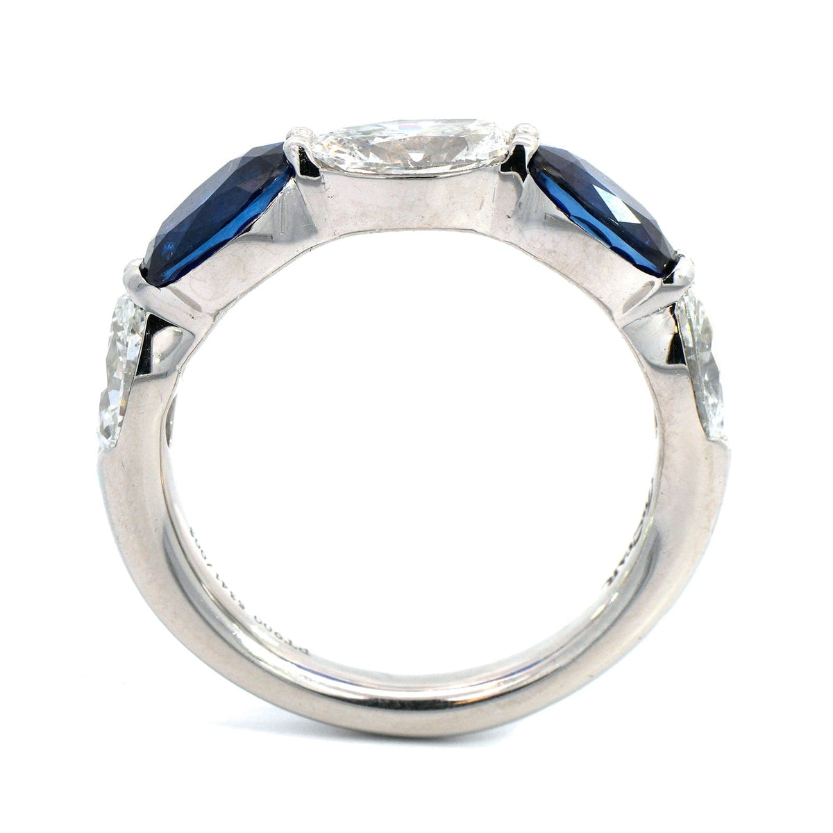 Platinum Shared Prong Alternating Oval Diamond and Sapphire Band
