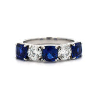 Platinum 5 Stone Alternating Sapphire and Diamond Band