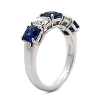 Platinum 5 Stone Alternating Sapphire and Diamond Band