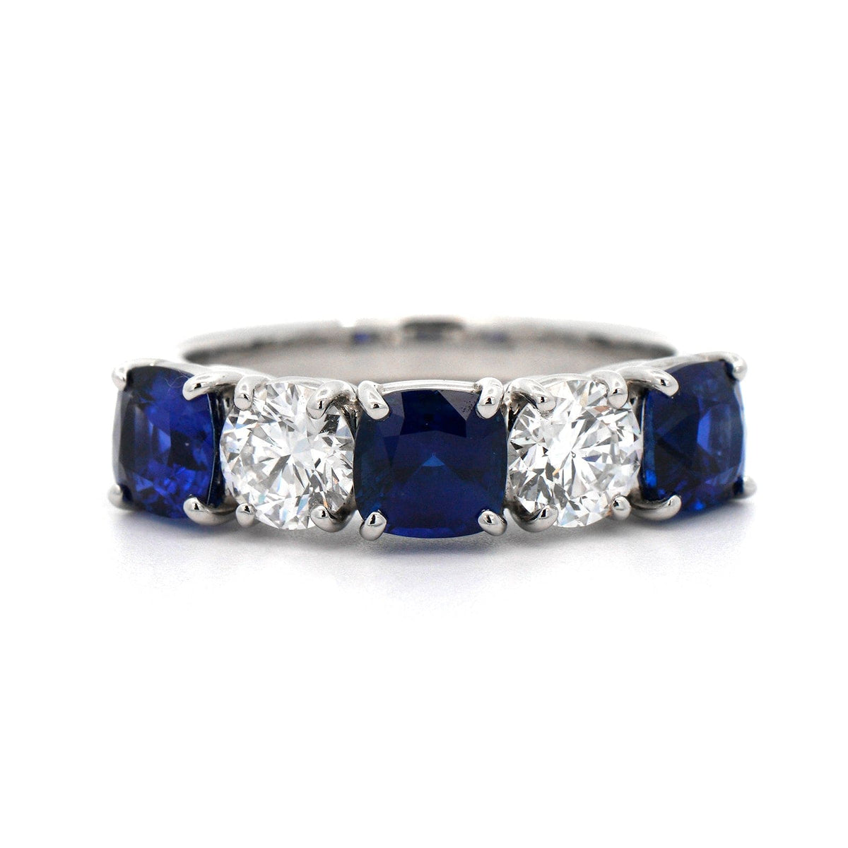 Platinum 5 Stone Sapphire and Diamond Band