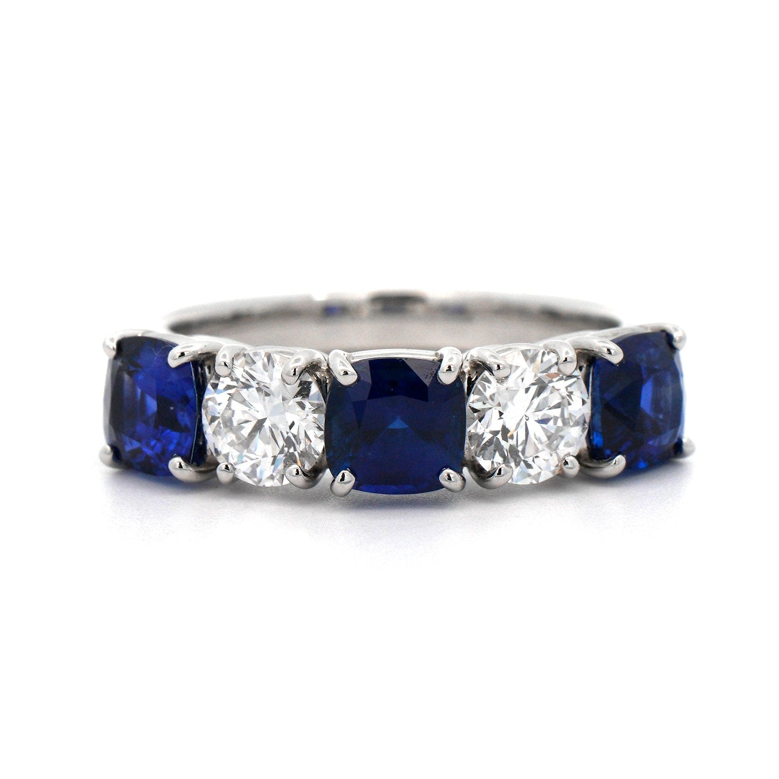 Platinum 5 Stone Sapphire and Diamond Band