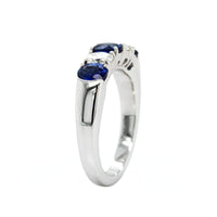Platinum Prong Set Alternating Oval Diamond and Sapphire Band