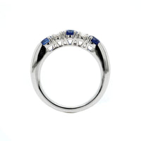 Platinum Prong Set Alternating Oval Diamond and Sapphire Band