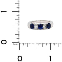 Platinum Prong Set Alternating Oval Diamond and Sapphire Band