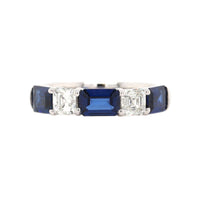 Platinum 5 Stone Alternating Emerald Cut Diamond and Sapphire Band