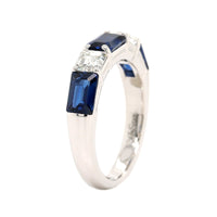 Platinum 5 Stone Alternating Emerald Cut Diamond and Sapphire Band