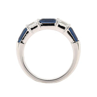 Platinum 5 Stone Alternating Emerald Cut Diamond and Sapphire Band