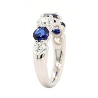 Platinum 5 Stone Alternating Round Diamond and Sapphire Band