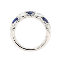 Platinum 5 Stone Alternating Round Diamond and Sapphire Band