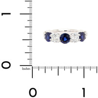 Platinum 5 Stone Alternating Round Diamond and Sapphire Band