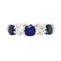 Platinum 7 Stone Alternating Round Diamond and Cushion Cut Sapphire Band