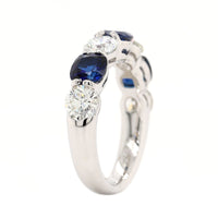 Platinum 7 Stone Alternating Round Diamond and Cushion Cut Sapphire Band