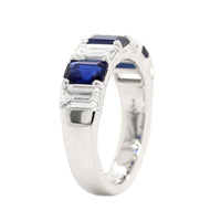 Platinum 7 Stone Alternating Emerald Cut Diamond and Sapphire Band