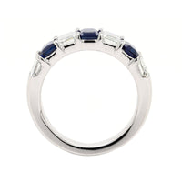 Platinum 7 Stone Alternating Emerald Cut Diamond and Sapphire Band