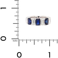 Platinum 7 Stone Alternating Emerald Cut Diamond and Sapphire Band