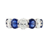 Platinum 7 Stone Alternating Oval Diamond and Sapphire Band