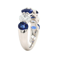 Platinum 7 Stone Alternating Oval Diamond and Sapphire Band