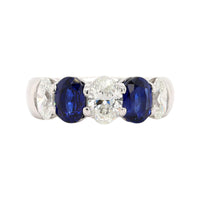 Platinum 5 Stone Alternating Oval Diamond and Sapphire Band