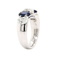 Platinum 5 Stone Alternating Oval Diamond and Sapphire Band