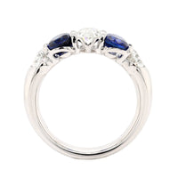 Platinum 5 Stone Alternating Oval Diamond and Sapphire Band