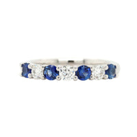Platinum 7 Stone Alternating Round Sapphire and Diamond Band
