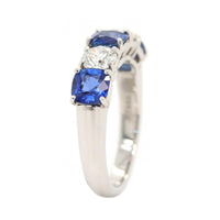 Platinum 5 Stone Shared Prong Alternating Diamond and Sapphire Band