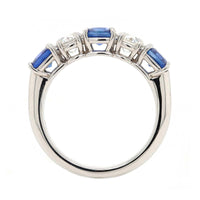 Platinum 5 Stone Shared Prong Alternating Diamond and Sapphire Band