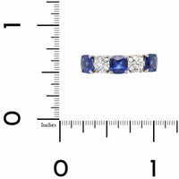 Platinum 5 Stone Shared Prong Alternating Diamond and Sapphire Band