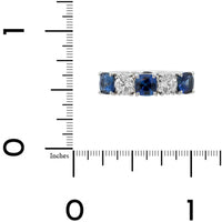 Platinum 5 Stone Shared Prong Alternating Round Diamond and Cushion Sapphire Band