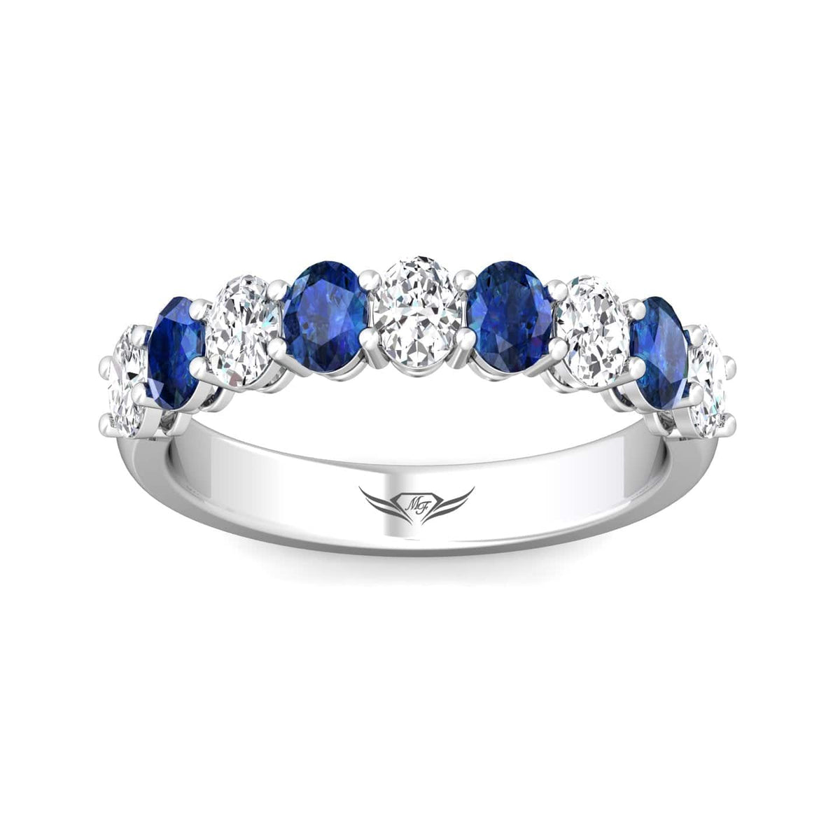 Platinum Shared Prong Sapphire & Diamond Band