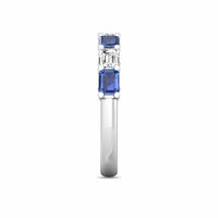 Platinum Shared Prong Emerald Cut Sapphire & Diamond Band