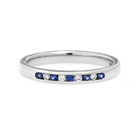 18K White Gold Alternating Round Diamond and Sapphire Channel Set Band
