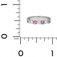 18K White Gold 7 Stone Alternating Round Diamond and Pink Sapphire Band
